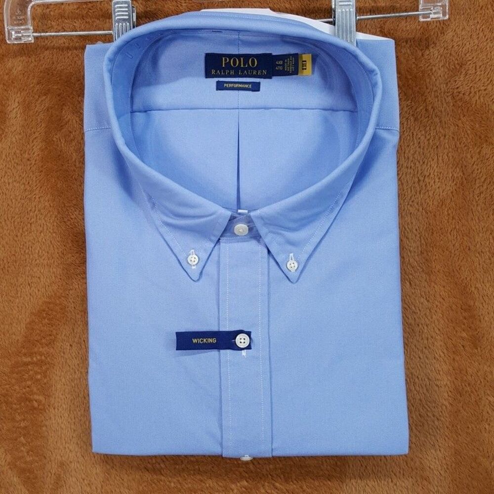 Polo Ralph Lauren Dress Shirt Size 4XB 4XL Blue Performance Long Sleeve Big Tall